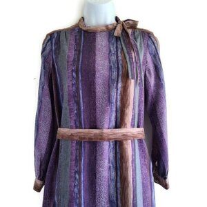 Vintage 70s Secretary Modest Sheath Dress Tag sz 10 Bust 36" Purple Striped